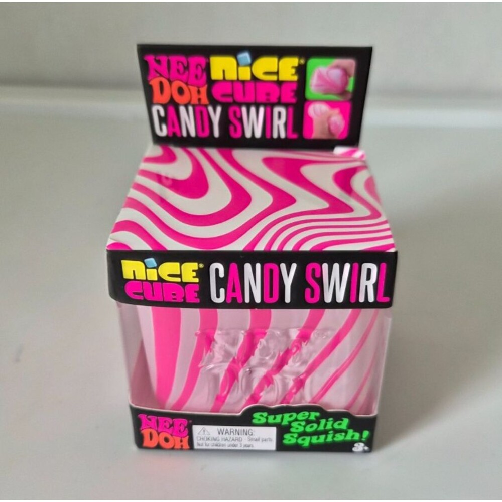Nee Doh Nice Cube Candy Swirl Super Solid Squish Squeeze Toy Pink/White 3+